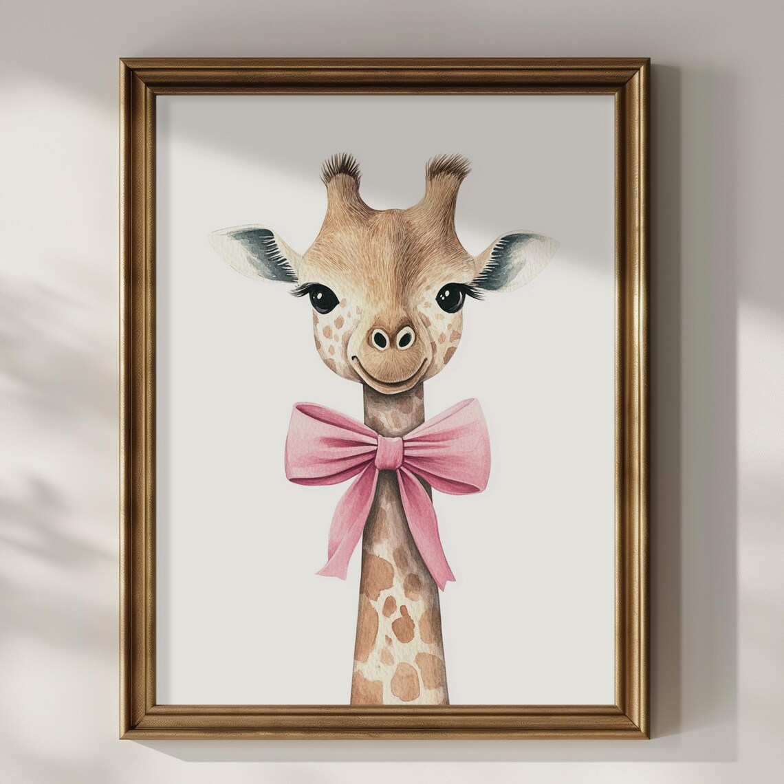 Baby Giraffe Pink Bow Watercolor Cute Nursery Girls Room Decor Poster
