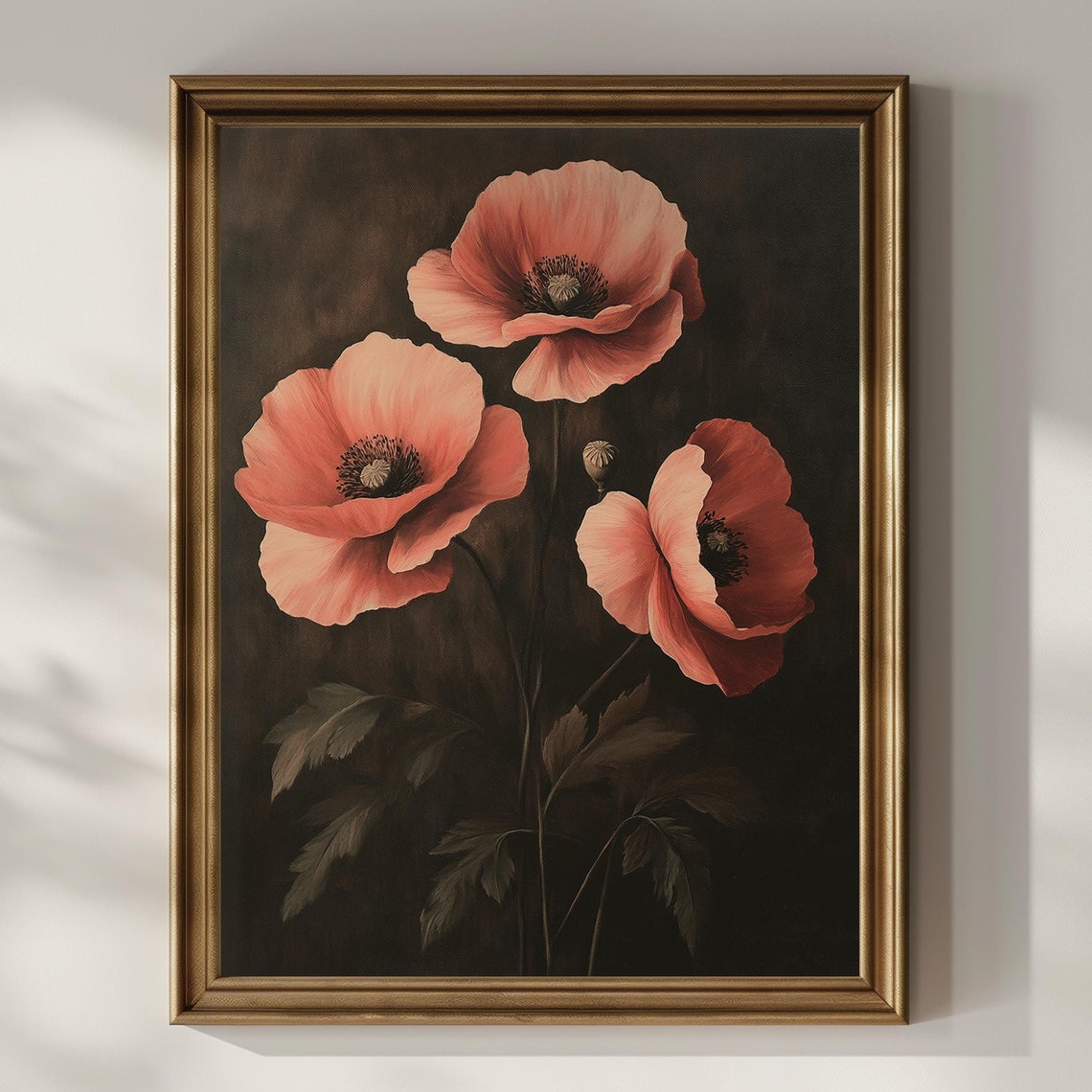 Poppy Flowers Poster Print Floral Poppies Wall Art Vintage Oil Painting Dark Academia Art Goth Trendy Artful Wall Decor Gift Matte Poster
