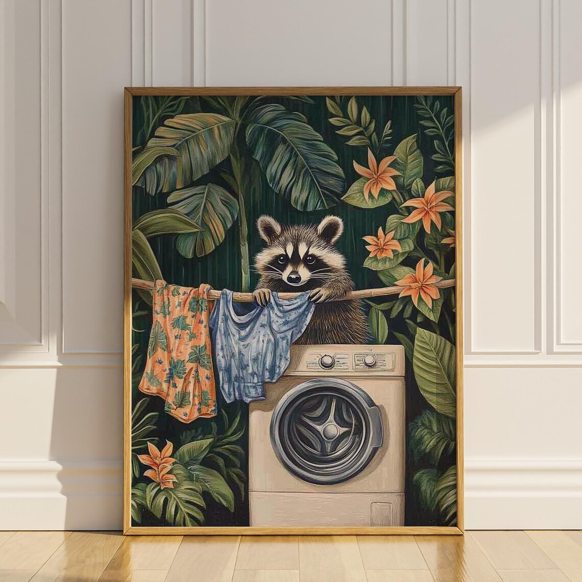 Raccoon Laundry Room Wall Decor, Botanical Humor Print