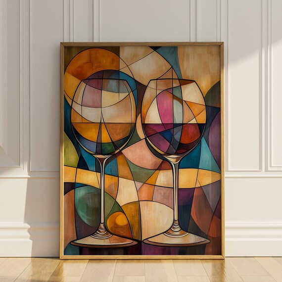 Geometric Wine Glasses Painting in Gold Pink Purple Mosaic Poster