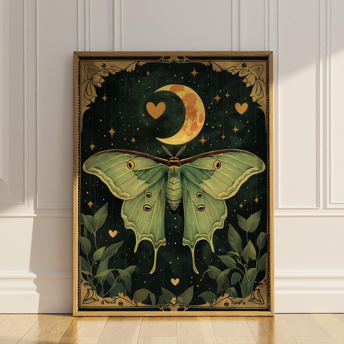 Luna Moth with Crescent Moon Dark Celestial Witchy Moonlight Poster