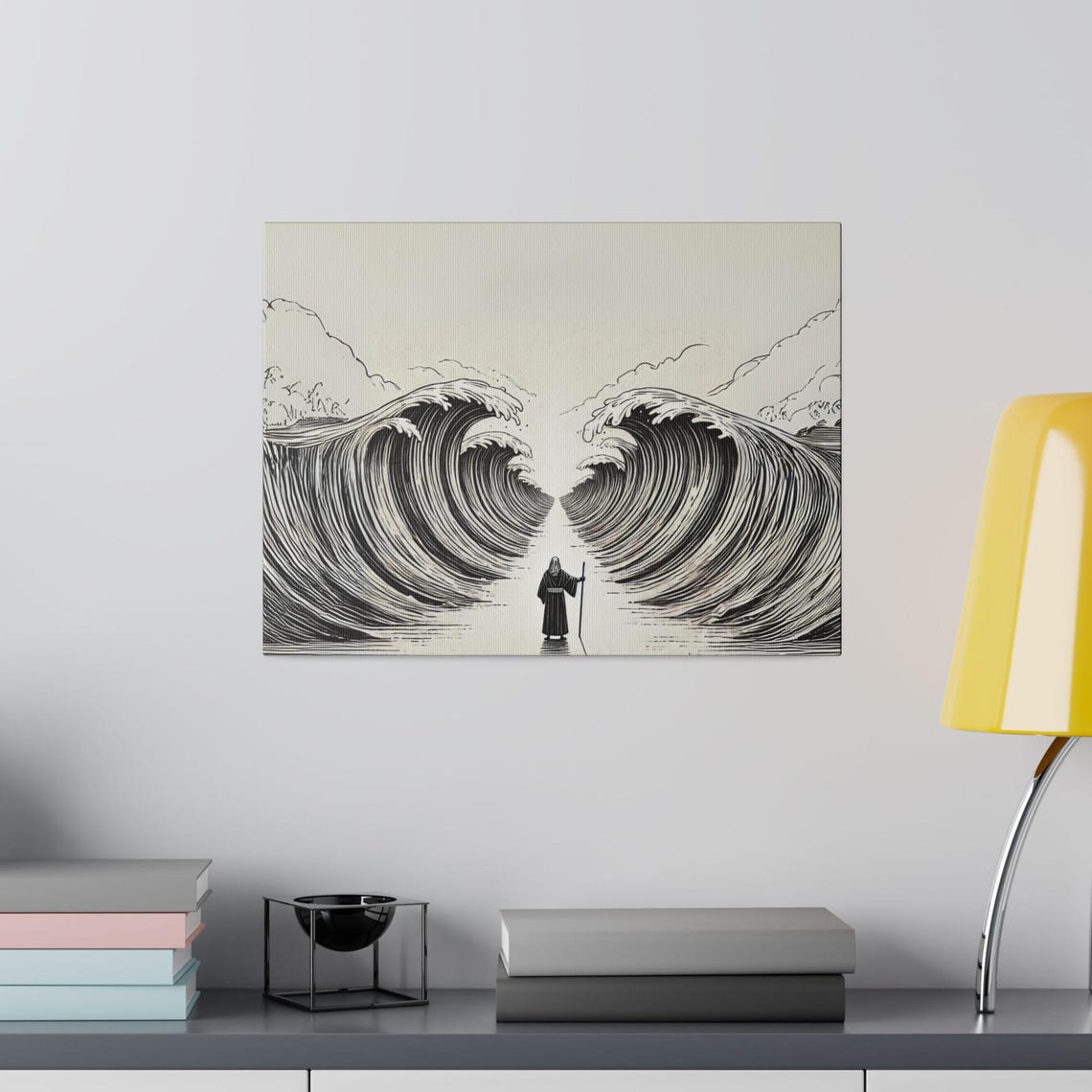 Moses Splitting The Red Sea Minimalist Monochromatic Edition Christian Artwork From Bible Stories Fast Shipping - Image 2