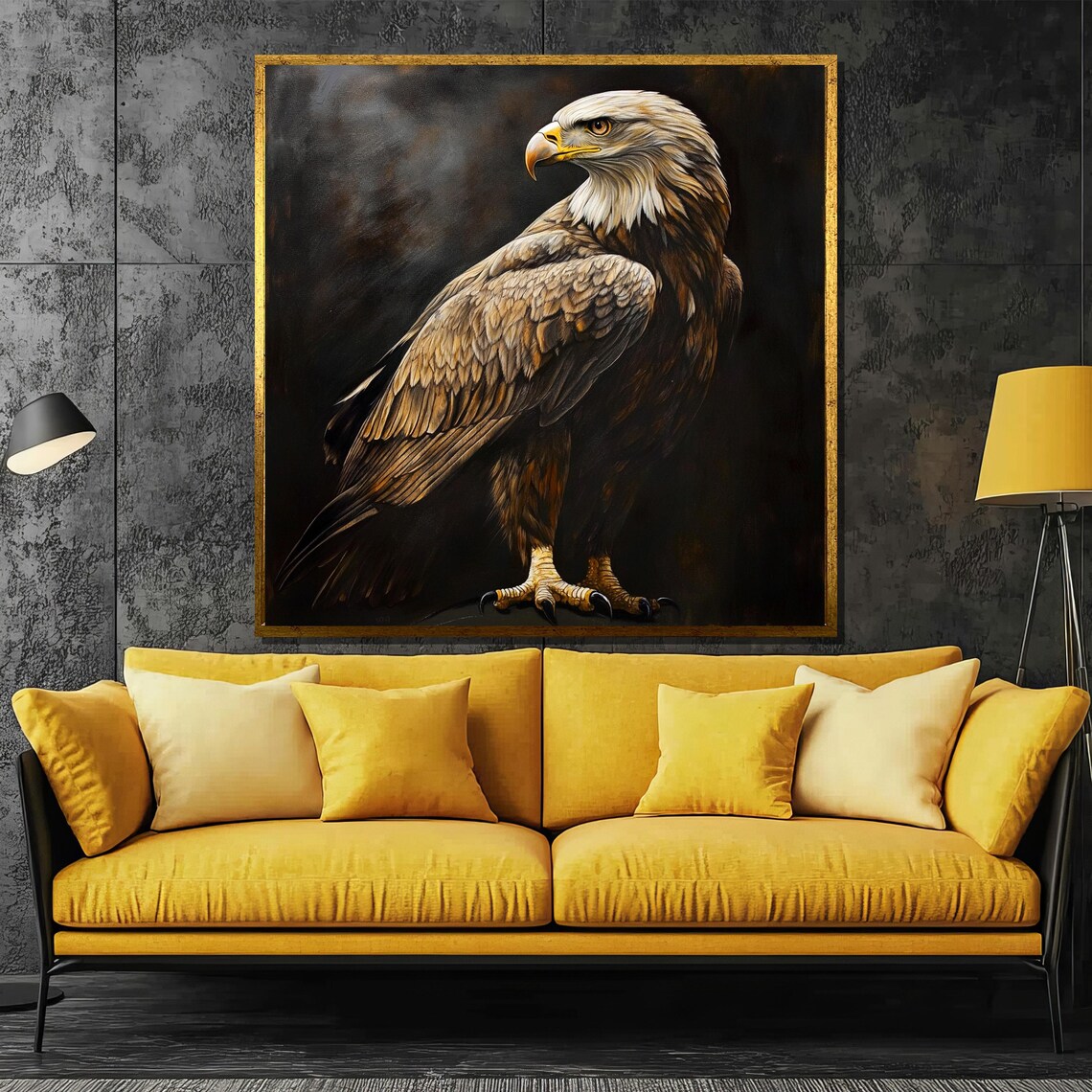 Majestic Eagle Realistic Wildlife Art Print, Dark Style