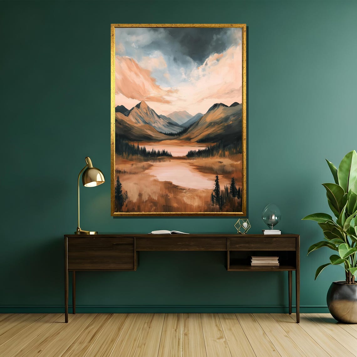 Serene Mountain Valley Painting Tranquil Landscape Artwork With Rolling Hills And Misty Skies Perfect Nature Gift For Wall Decor - Image 5