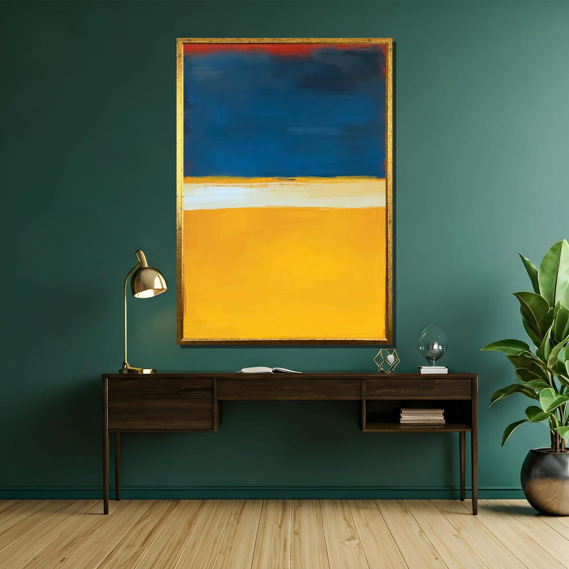 Bold Yellow and Navy Color Field Abstract Modern Artwork Poster - Image 5