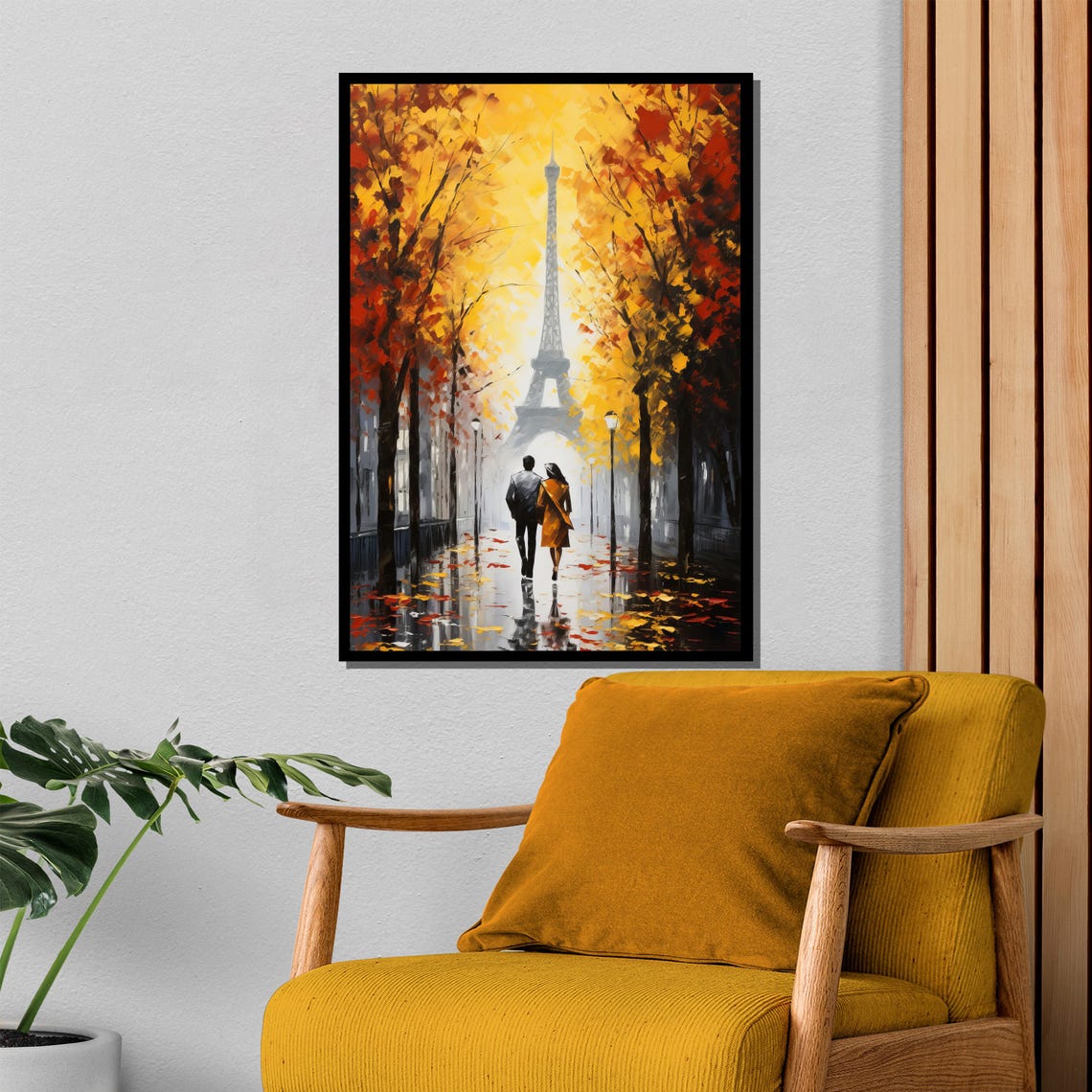 Paris Eiffel Tower Autumn Walk With Couple On Tree Lined Path Poster - Image 4