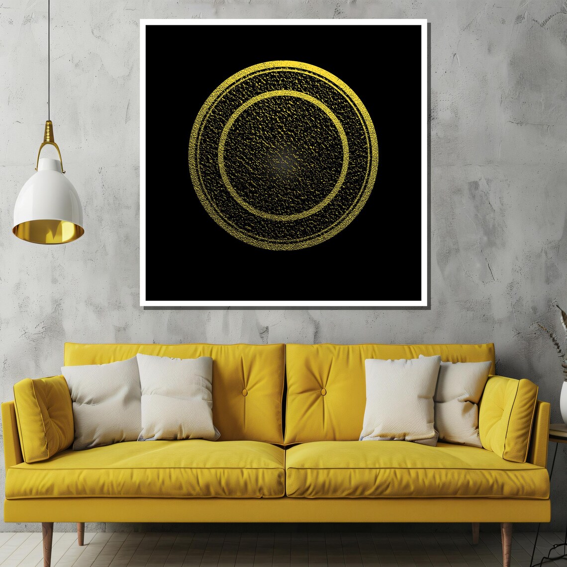 Minimalist Gold Circle Outline on Black Luxury Modern Art Poster - Image 3