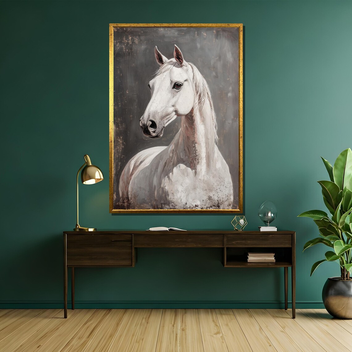 Regal White Horse Portrait On A Dark Moody Gray Backdrop Poster - Image 5