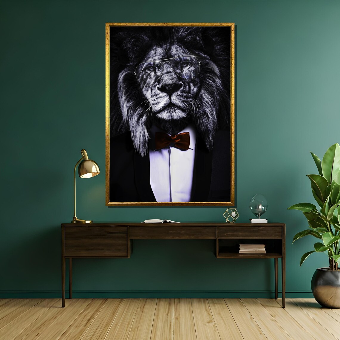 Dapper Lion in Tuxedo Glasses and Bow Tie Portrait Art Poster - Image 5