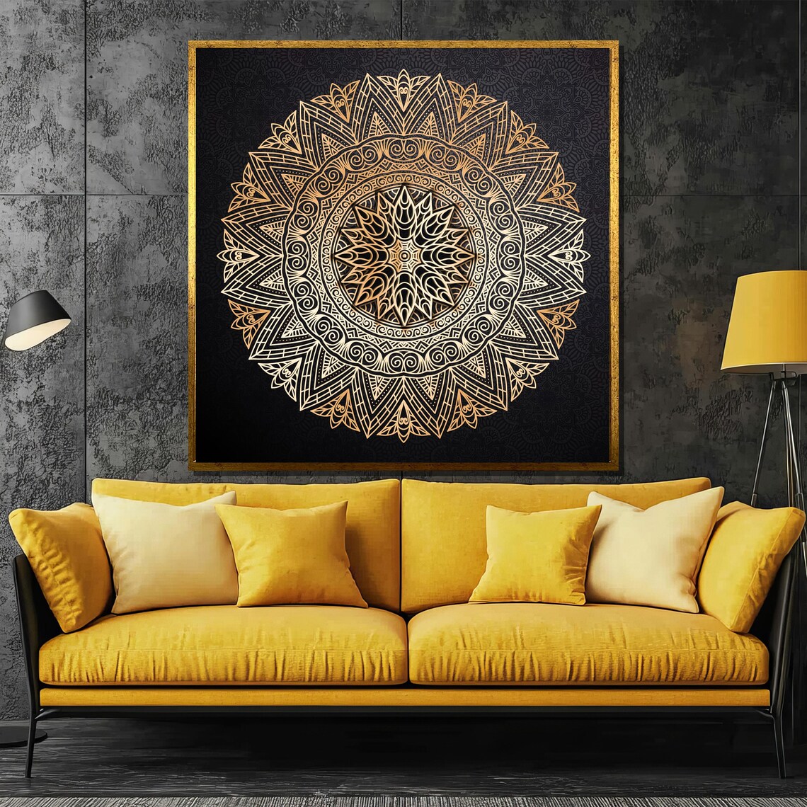 Intricate Gold Mandala on Black Geometric Spiritual Art Poster - Image 2