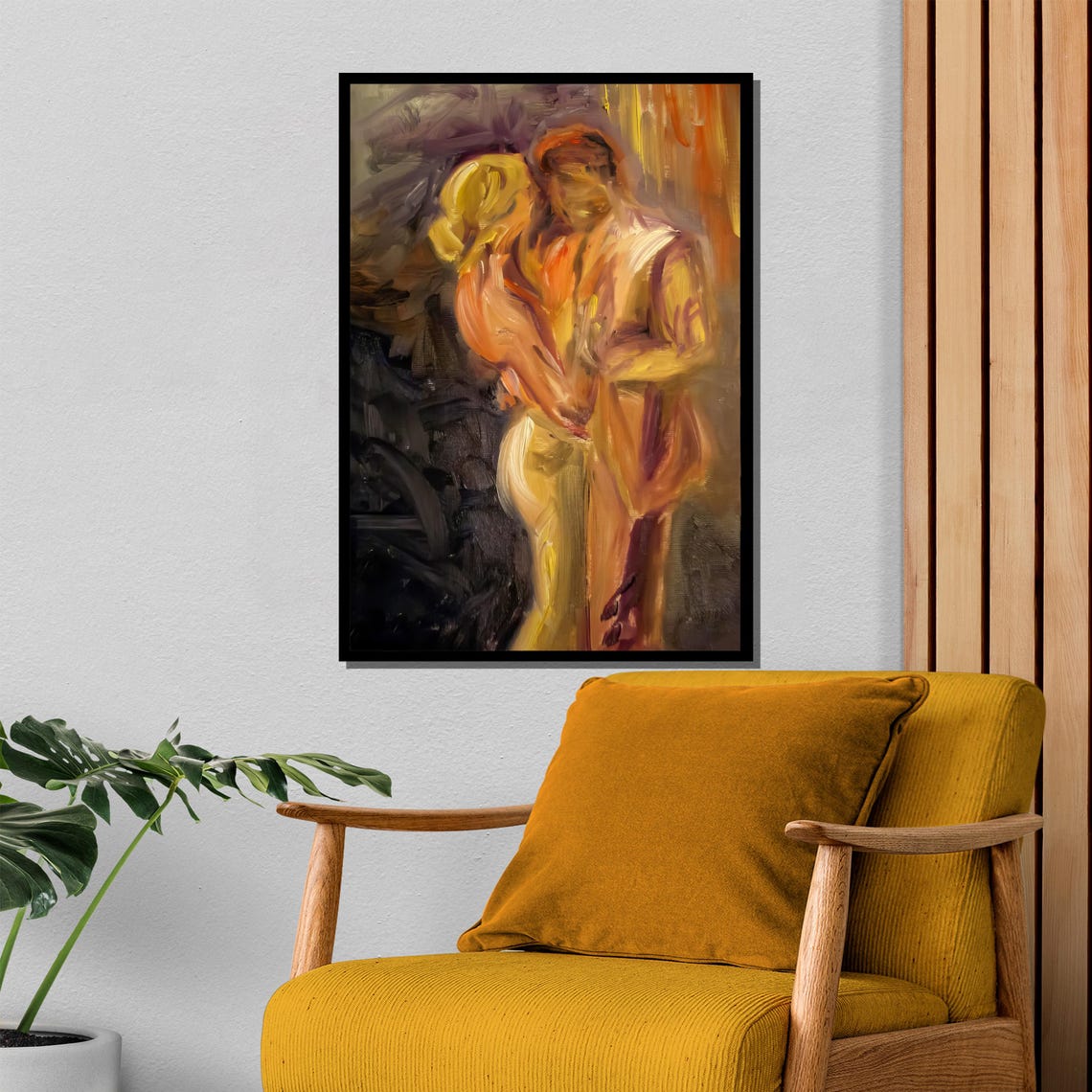 Abstract Couple In Warm Orange Embrace Glowing Painting Poster - Image 4