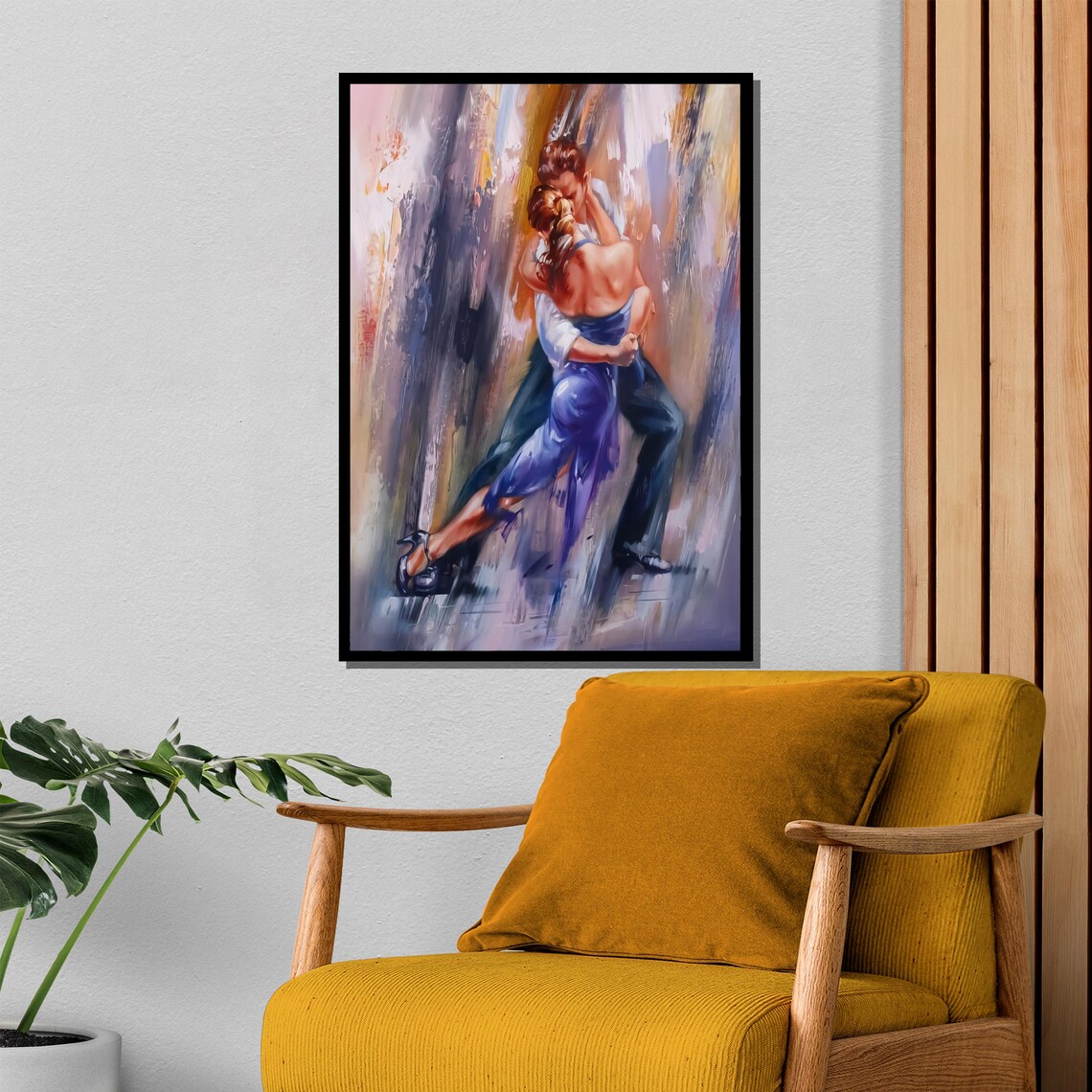 Tango Couple in Flowing Blue Dress Close Embrace Oil Art Poster - Image 4