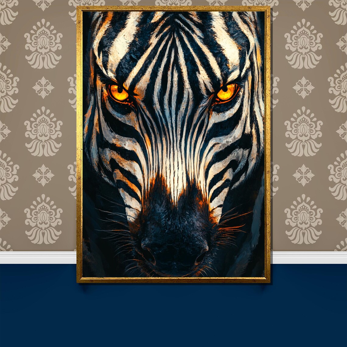 Zebra Face Close Up Striking Golden Eyes Wildlife Art Poster