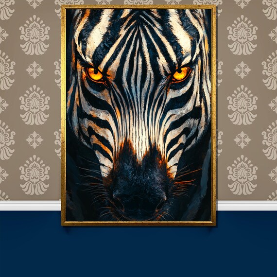 Zebra Face Close Up Striking Golden Eyes Wildlife Art Poster