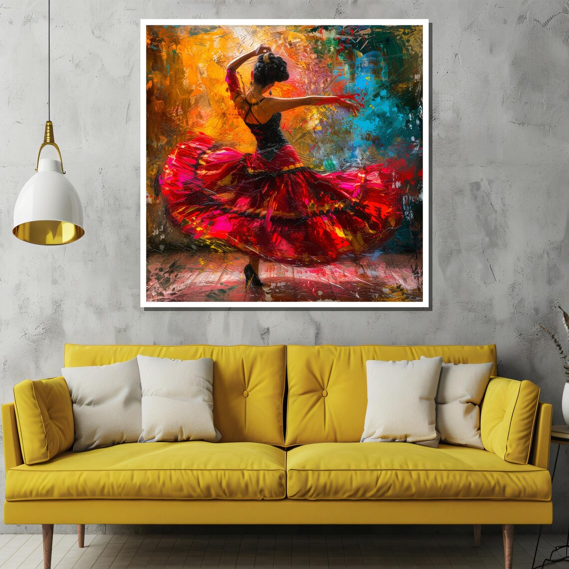 Flamenco Dancer Red Ruffled Dress Swirl Impasto Painting Poster - Image 2