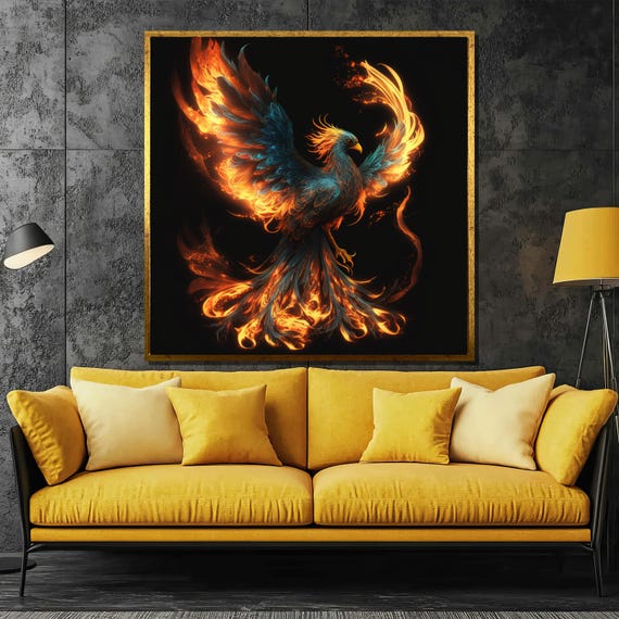 Majestic Phoenix Fire Painting Mystical Rebirth Art Gift Fiery Phoenix Wall Decor For Bold Home Decor Statement