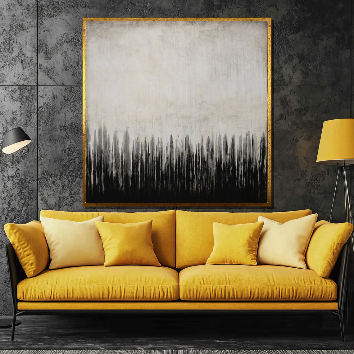 Black and White Vertical Drip Streaks Minimalist Abstract Poster - Image 2