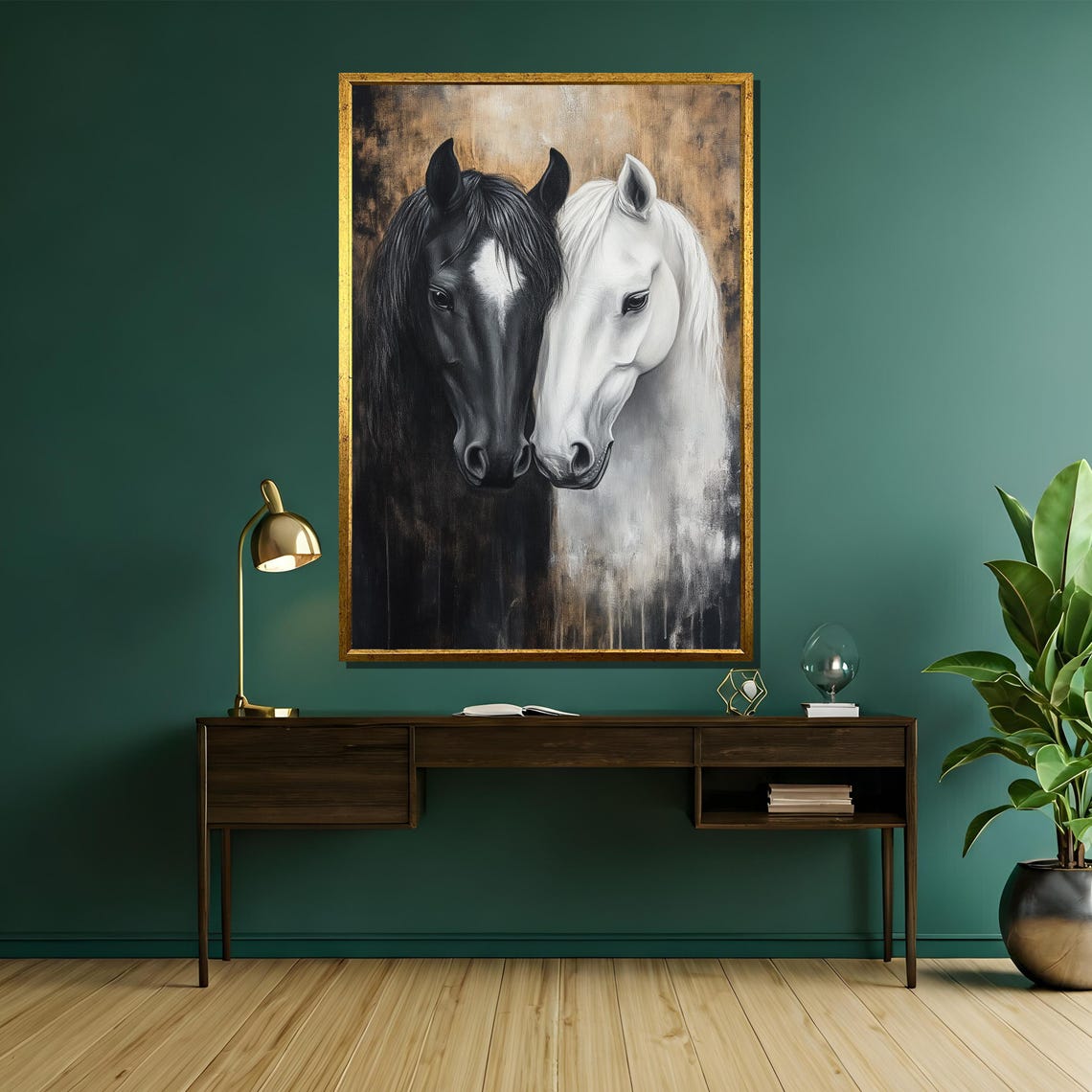 Black And White Horse Duo In Elegant Side By Side Portrait Poster - Image 5
