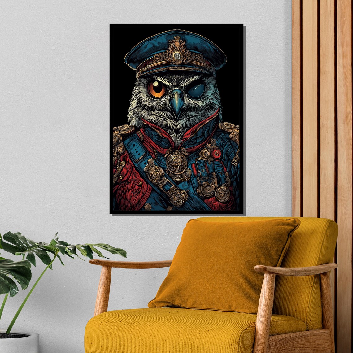 Majestic Owl Commander in an Ornate Decorated Military Uniform Poster - Image 4