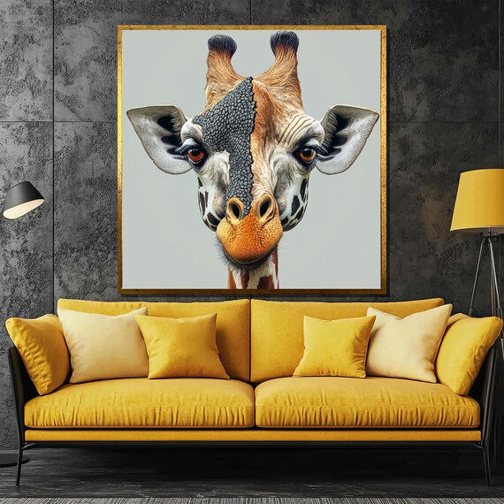 Split Soul Surreal Giraffe Hybrid Portrait Modern Fantasy Art Poster