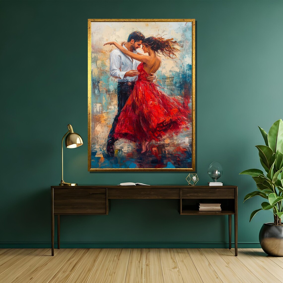 Romantic Dancing Couple In Red Dress Impressionist Art Poster - Image 5