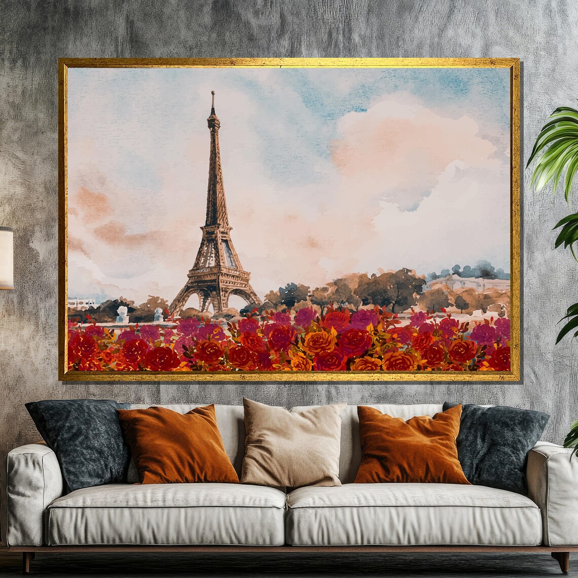 Eiffel Tower Rising Over Field of Red Roses Romantic Paris Poster