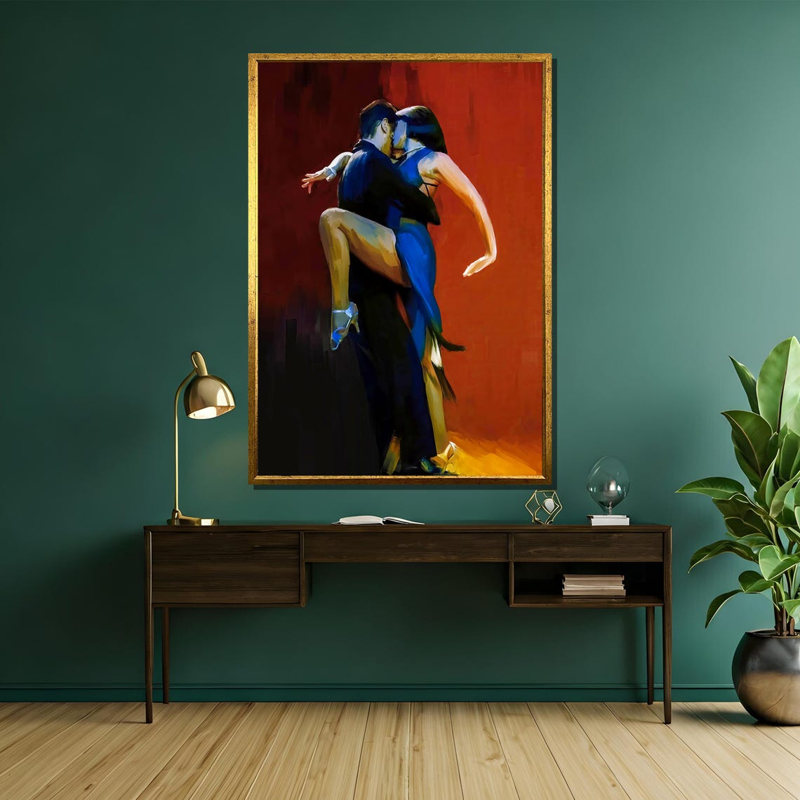 Passionate Tango Dance Couple On Blazing Red Background Poster - Image 5