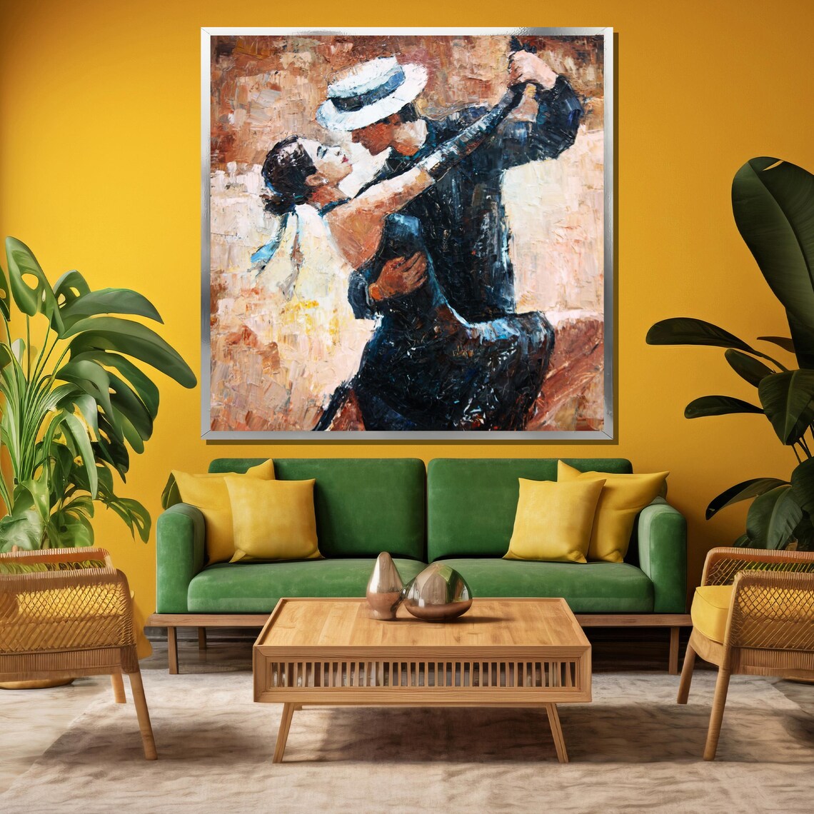 Tango Couple in White Fedora and Blue Sash Romantic Art Poster - Image 3
