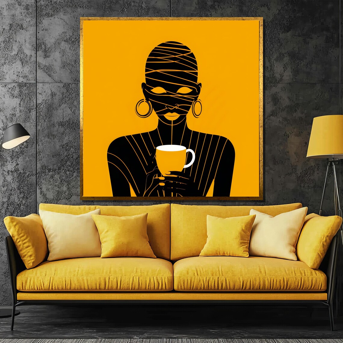 Minimalist Stylish African Woman With Coffee Cup Line Art Poster