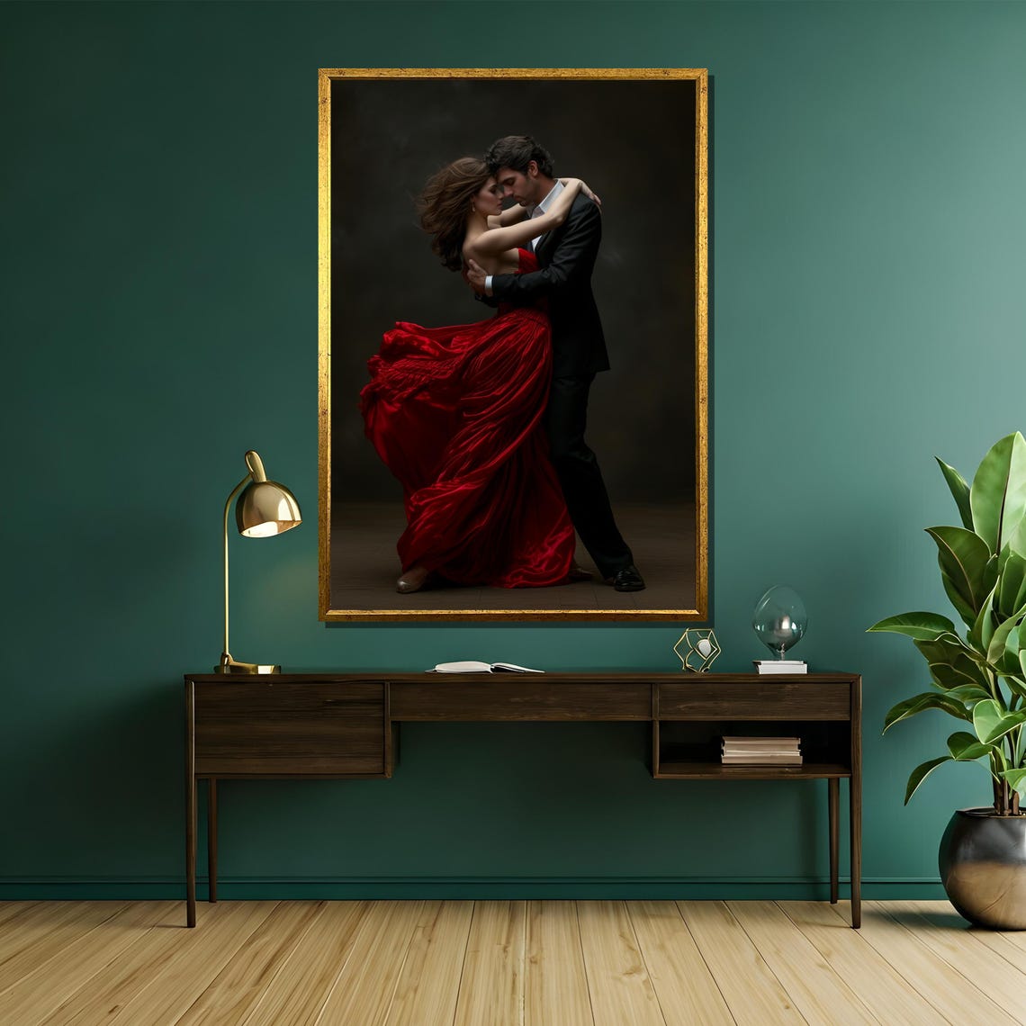 Romantic Couple Dancing Red Dress Dark Moody Elegant Art Poster - Image 5