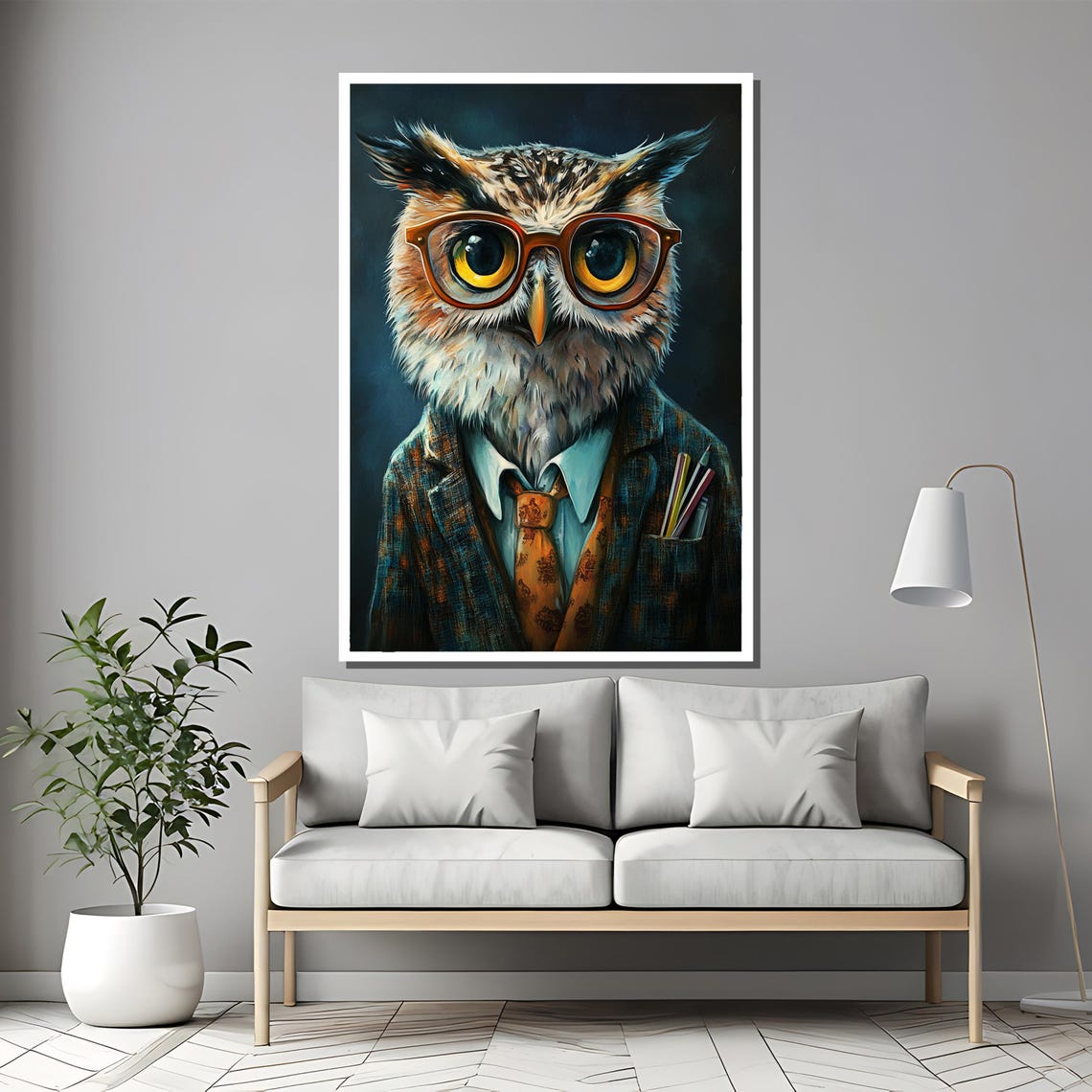 Professor Owl in Round Glasses and Tweed Jacket Portrait Poster - Image 2