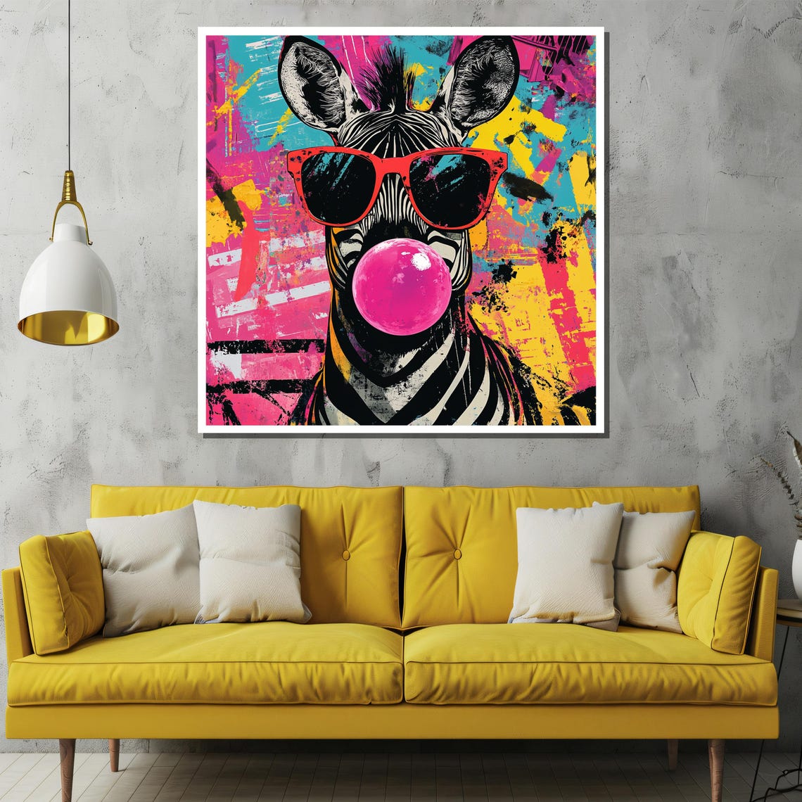 Pop Art Zebra Blowing a Pink Bubble Gum Bubble in Sunglasses Poster - Image 2