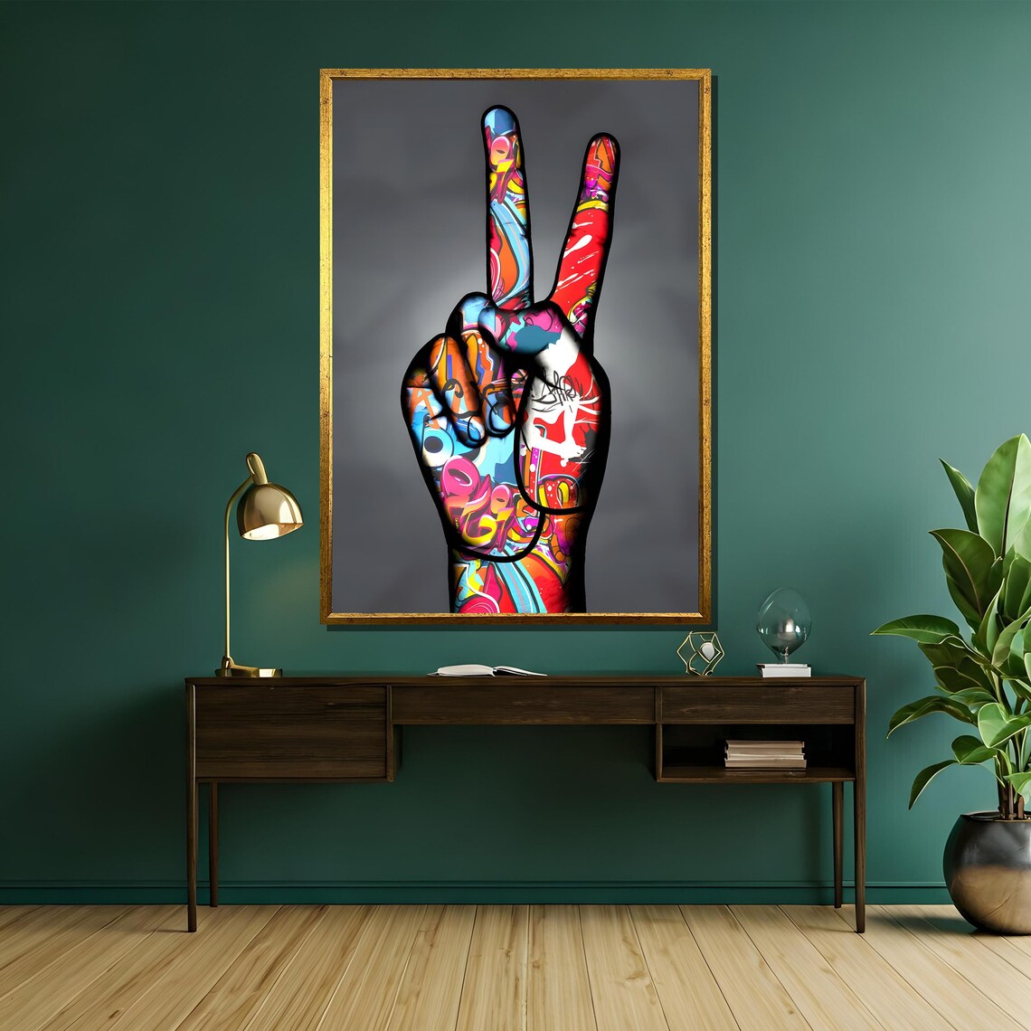 Graffiti Peace Sign Hand Pop Street Art Colorful Elegant Poster - Image 5