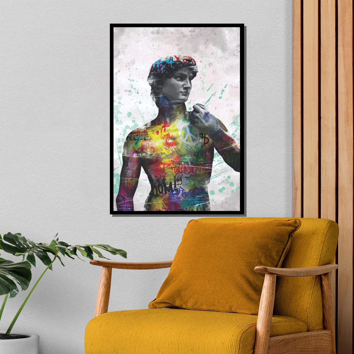 David Statue Colorful Graffiti Never Give Up Inspirational Poster - Image 4