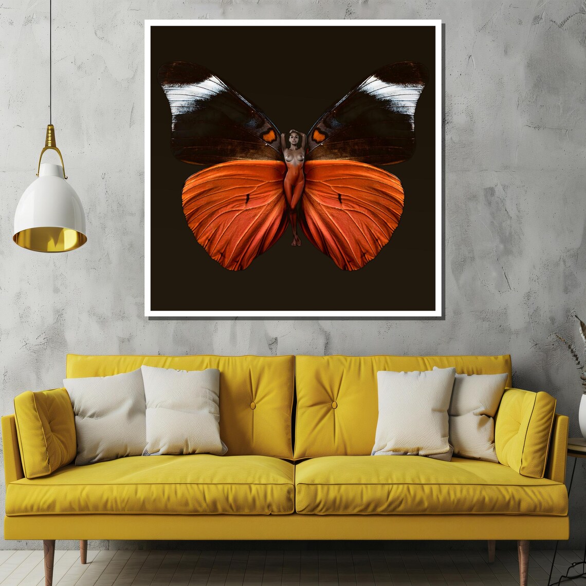 Surreal Orange Butterfly Woman Figure with Dark Fantasy Art Poster - Image 2