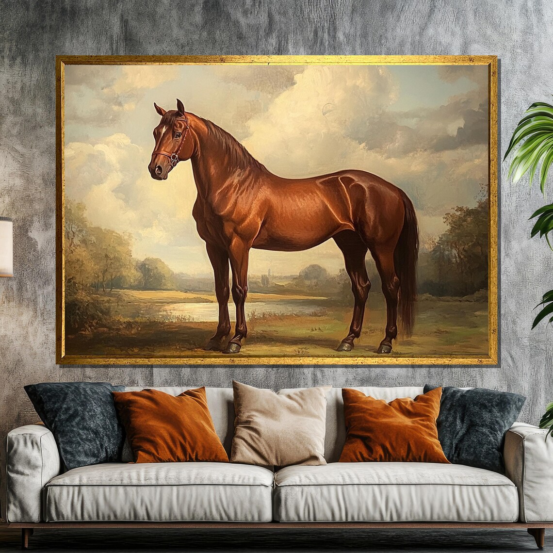 Chestnut Horse Standing in Pastoral Landscape Classic Art Poster