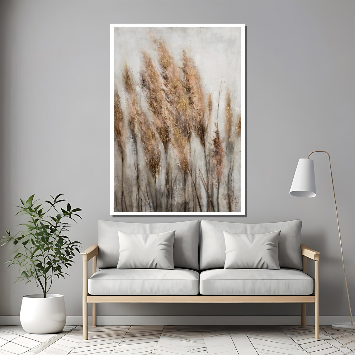Elegant Pampas Grass Neutral Tones Botanical Painting Poster - Image 2