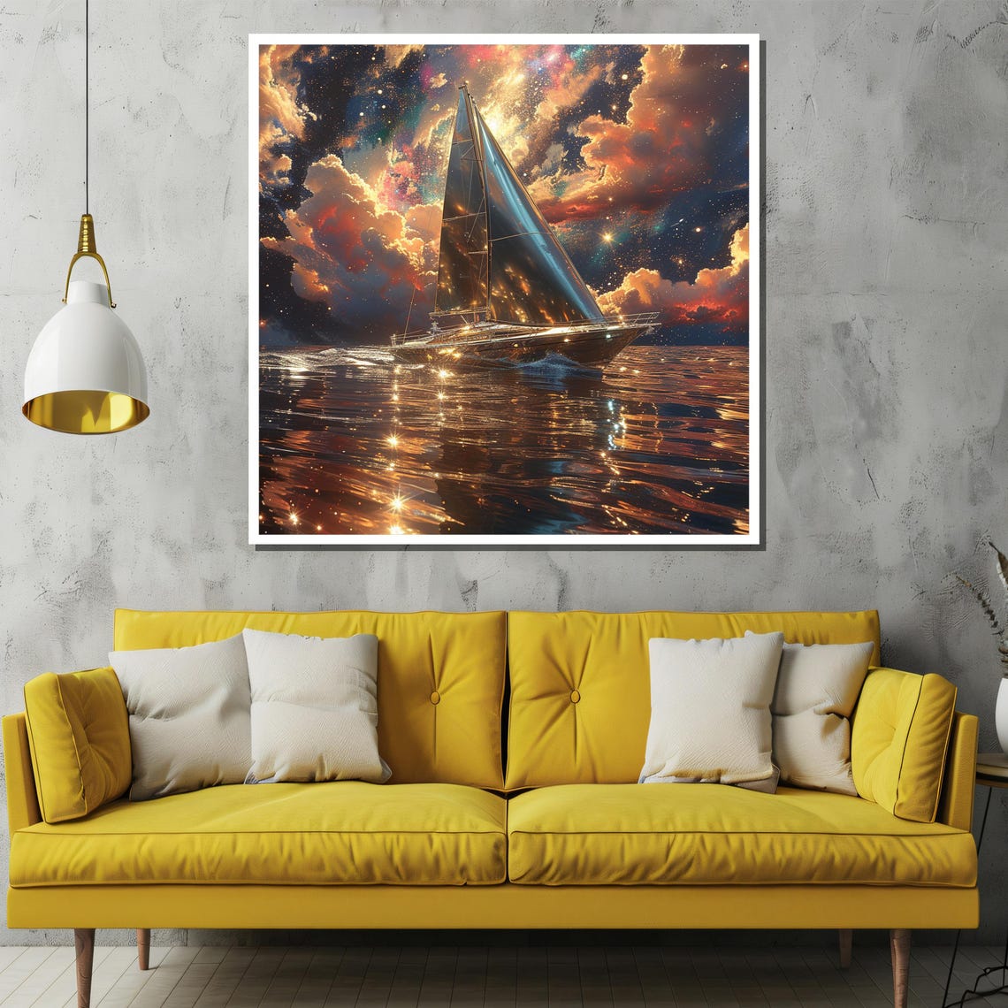 Starry Night Sailboat Galaxy Sky Ocean Reflection Artwork Poster - Image 2