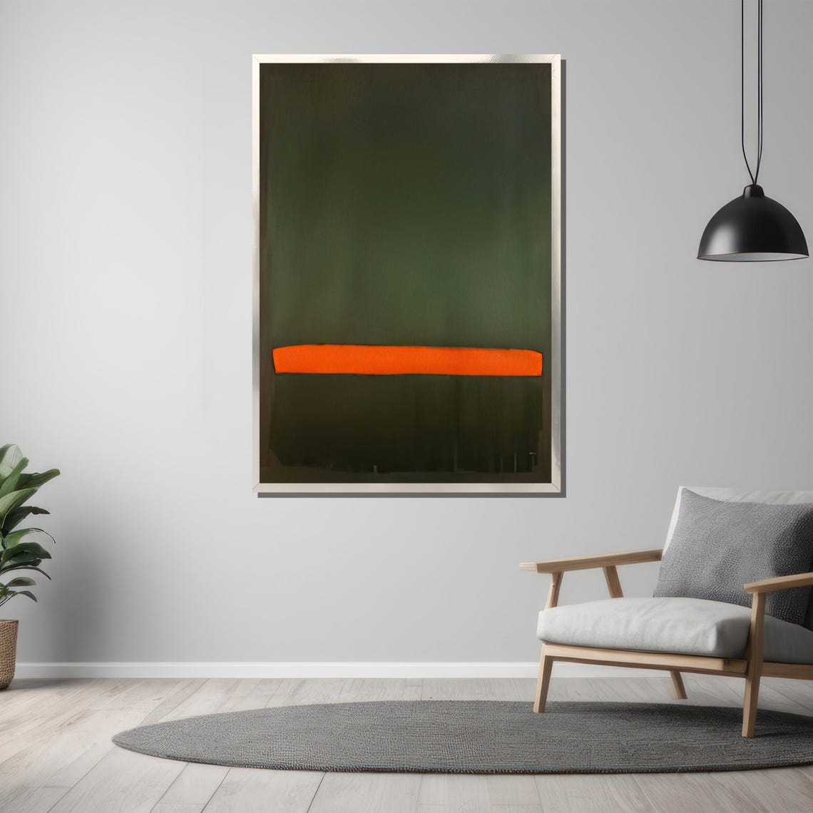 Rothko-Style Dark Olive Green Orange Band Color-Field Art Poster - Image 3
