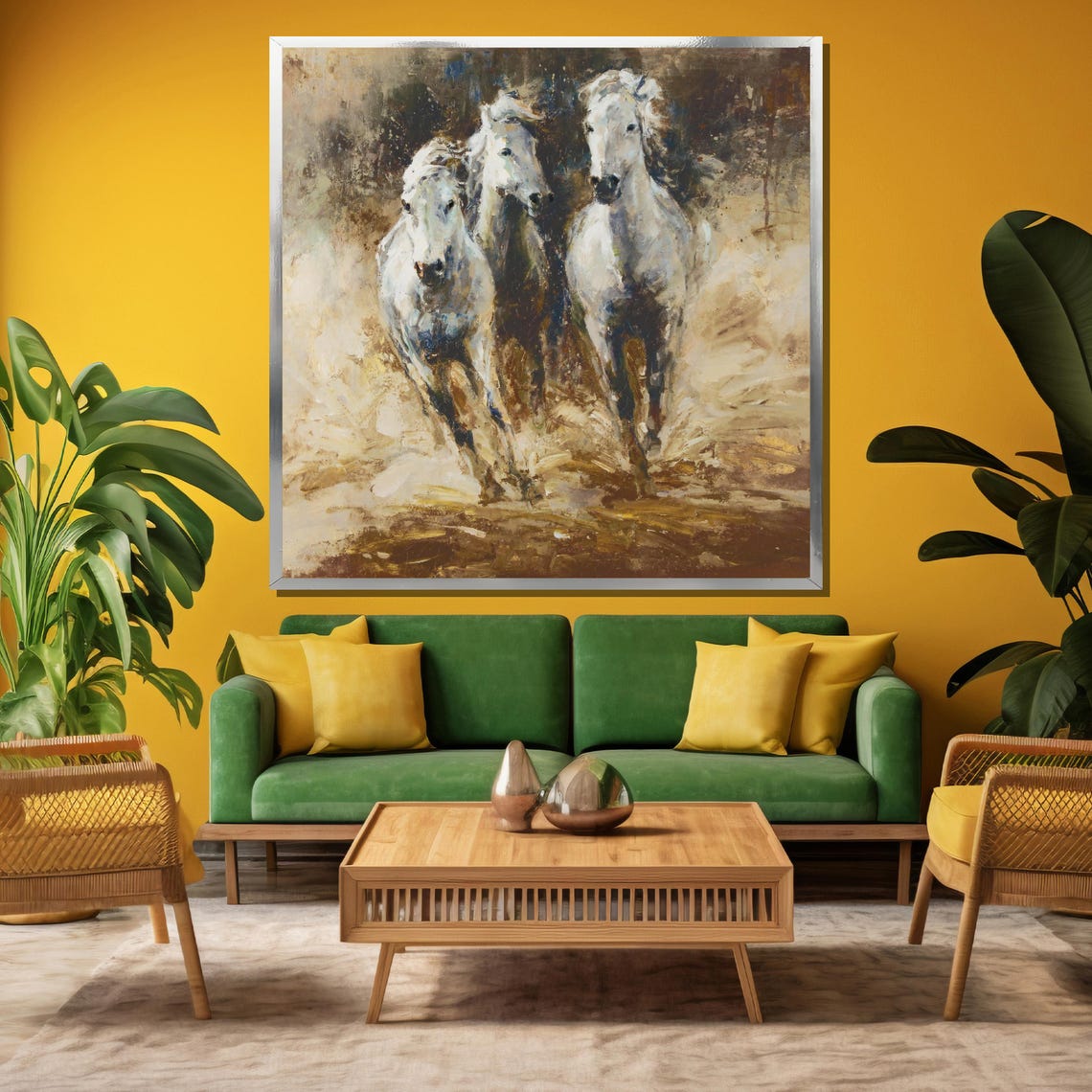 Two Wild White Horses Galloping Through Mist And Water Poster - Image 3