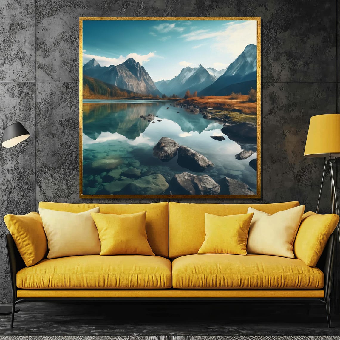 Alpine Lake Mirror Reflection Snowy Mountain Landscape Poster