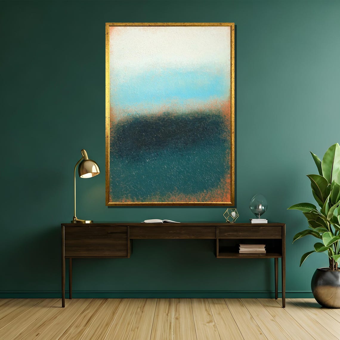 Teal Ocean Wave Curl With Gold Spray Fluid Abstract Ocean Poster - Image 5