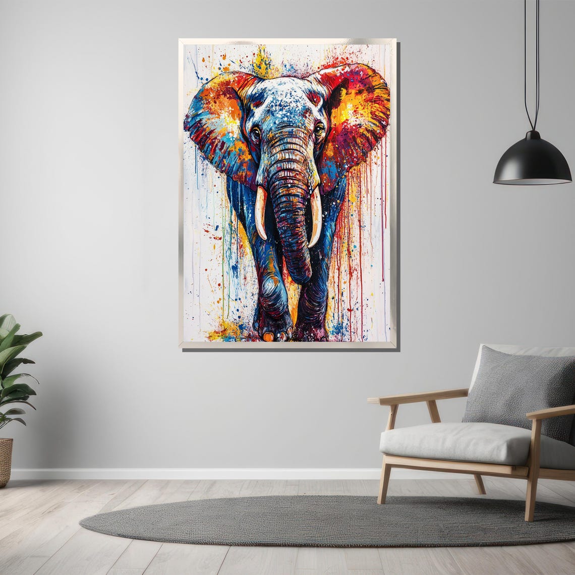 Rainbow Giant Colorful Splatter Elephant Walking Forward Art Poster - Image 3