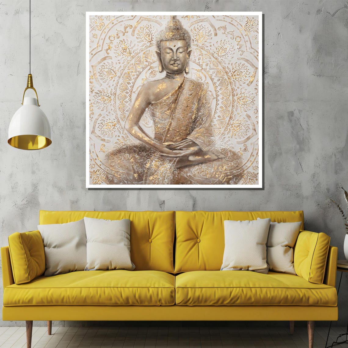 White and Gold Buddha Mandala Serene Meditation Decor Poster - Image 2