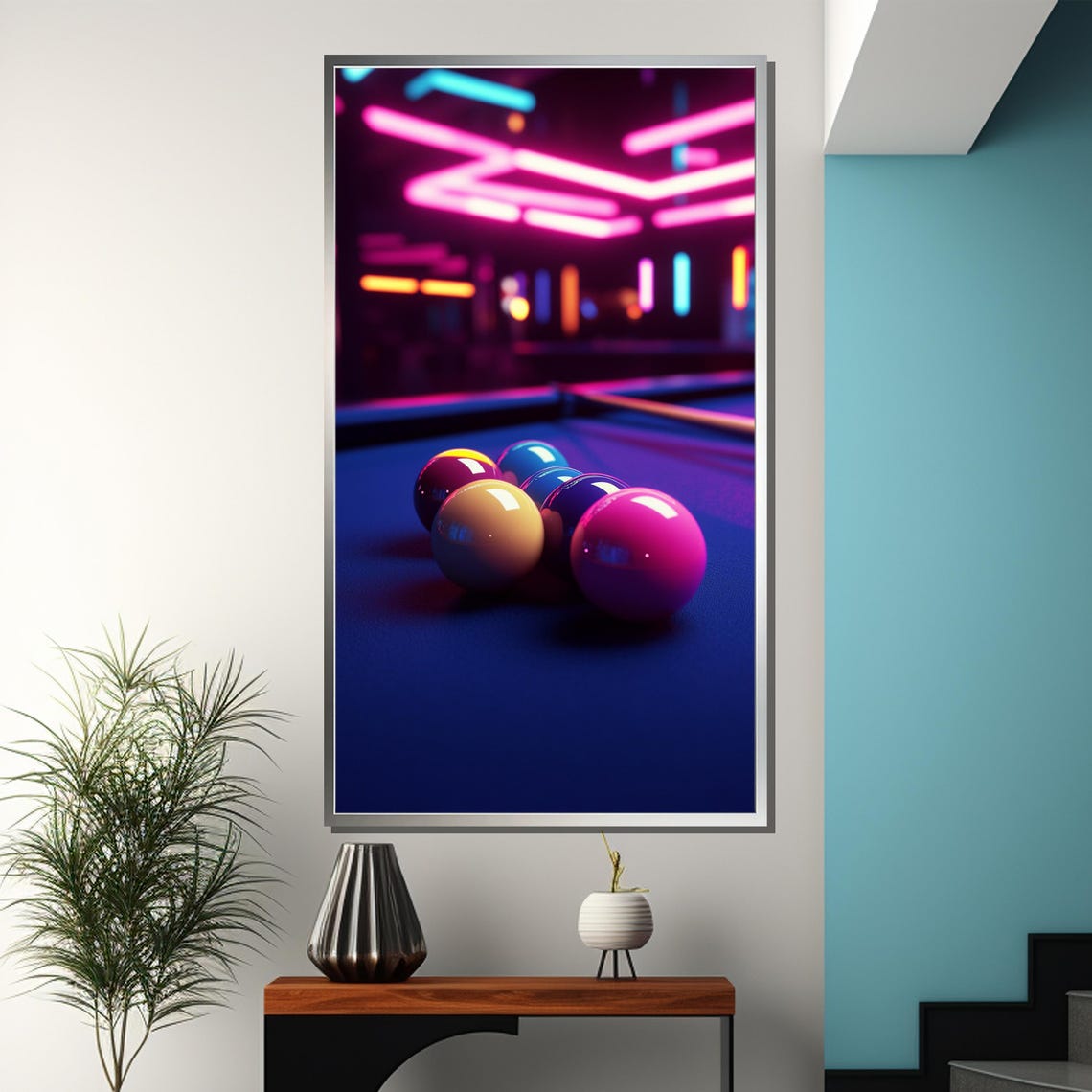 Pink Neon Nights Pool Table With Racked Balls Retro Billiards Poster - Image 3