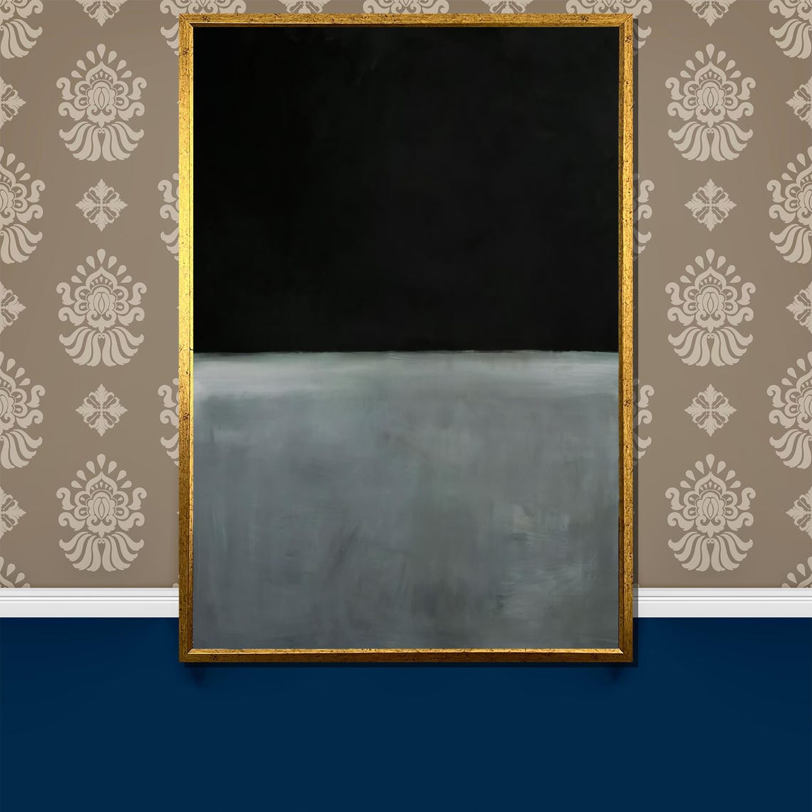 Minimalist Black And Grey Split Canvas Abstract Statement Decor Poster