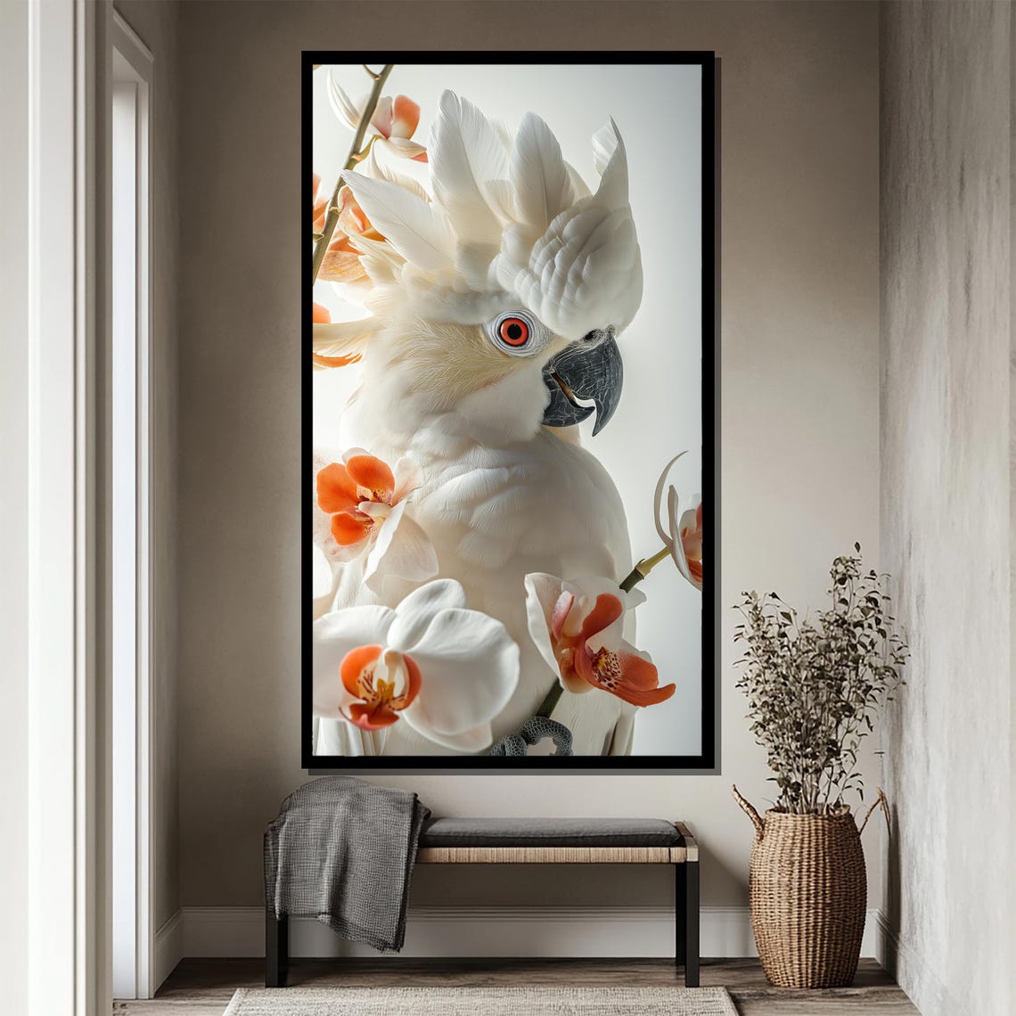 Pearly Whites Cockatoo Among Orchids Exotic Bird Painting Poster - Image 4