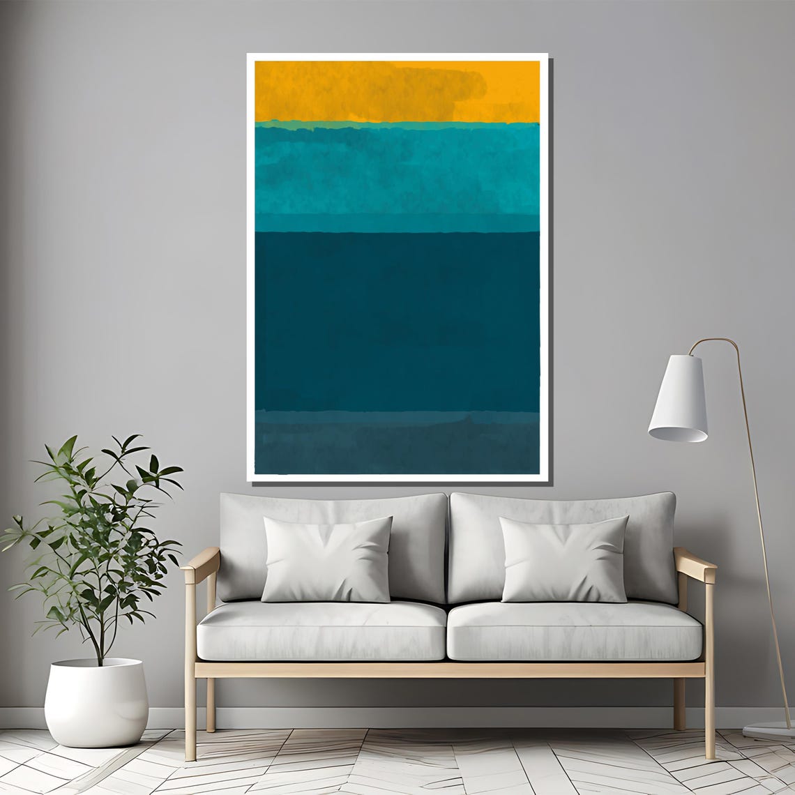 Golden Yellow Turquoise And Deep Teal Ocean Fresh Abstract Poster - Image 2