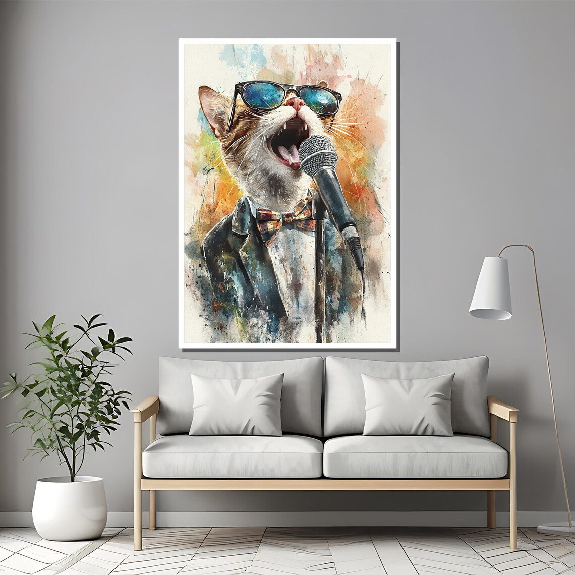 Cool Crooner Cat in Sunglasses Singing Jazz Into a Microphone Poster - Image 2