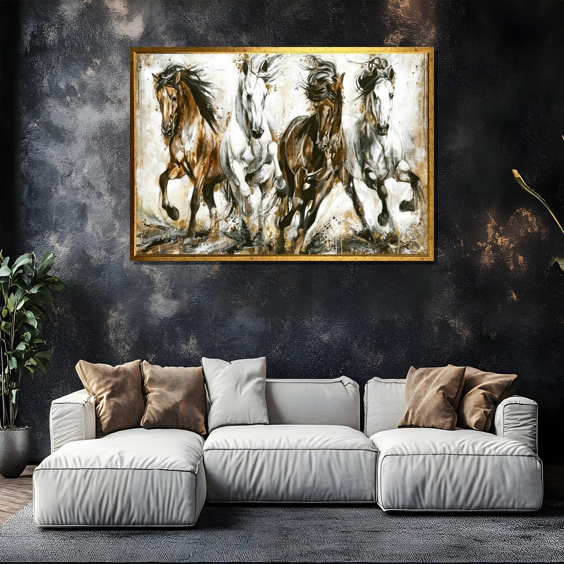 Four Galloping Horses Expressive Watercolor Equine Art Poster - Image 5